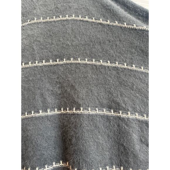 Torrid Gray Cozy Fuzzy Sweater with White/ Sliver Scallop Stitching Stripes - Picture 4 of 7